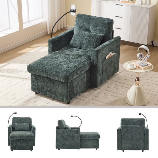 ya 28 Emerald Chenille Multifunctional Lazy Sofa Recliner - Storable Backrest