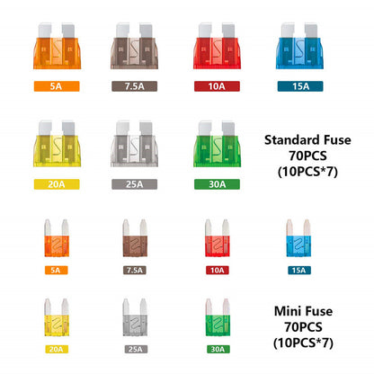 ya 5 8.7 for Mini Medium Standard Blade Fuse Assortment Kit APM 140Pc/Box For Car Motorcycle