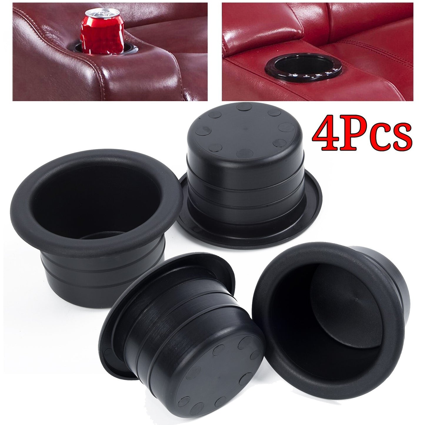 ya 4 6.21 4X Plastic Black Cup Water Drink Holder Recessed For RV Car/Marine/Boat/Trailer