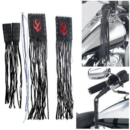 ya 5 8.7 Motorcycle Black Faux Leather Grip Lever Cover Handlebar Fringe Streamers Tassel