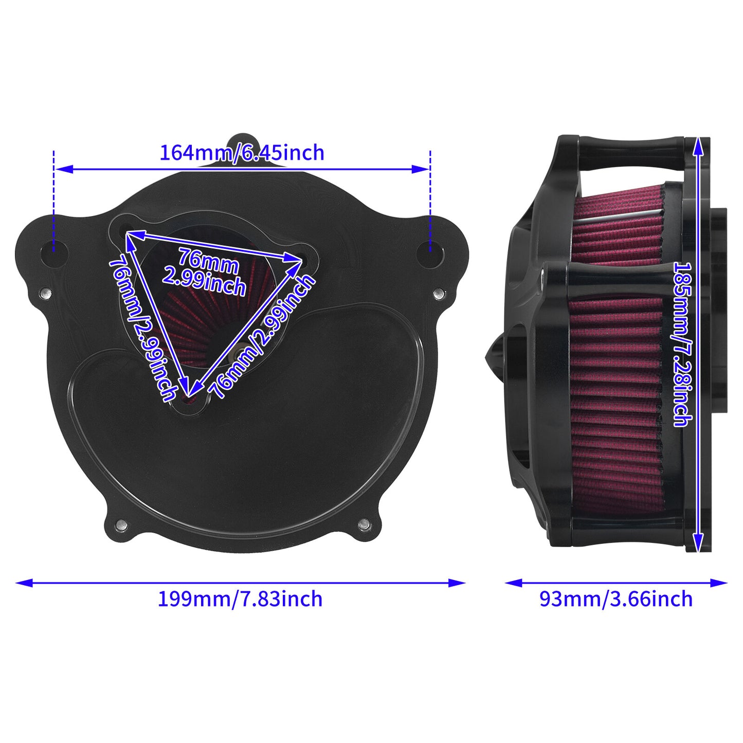ya 5 8.7 Matte Black Air Filter Cleaner Red Intake for Harley Street Road Glide 2017-2025