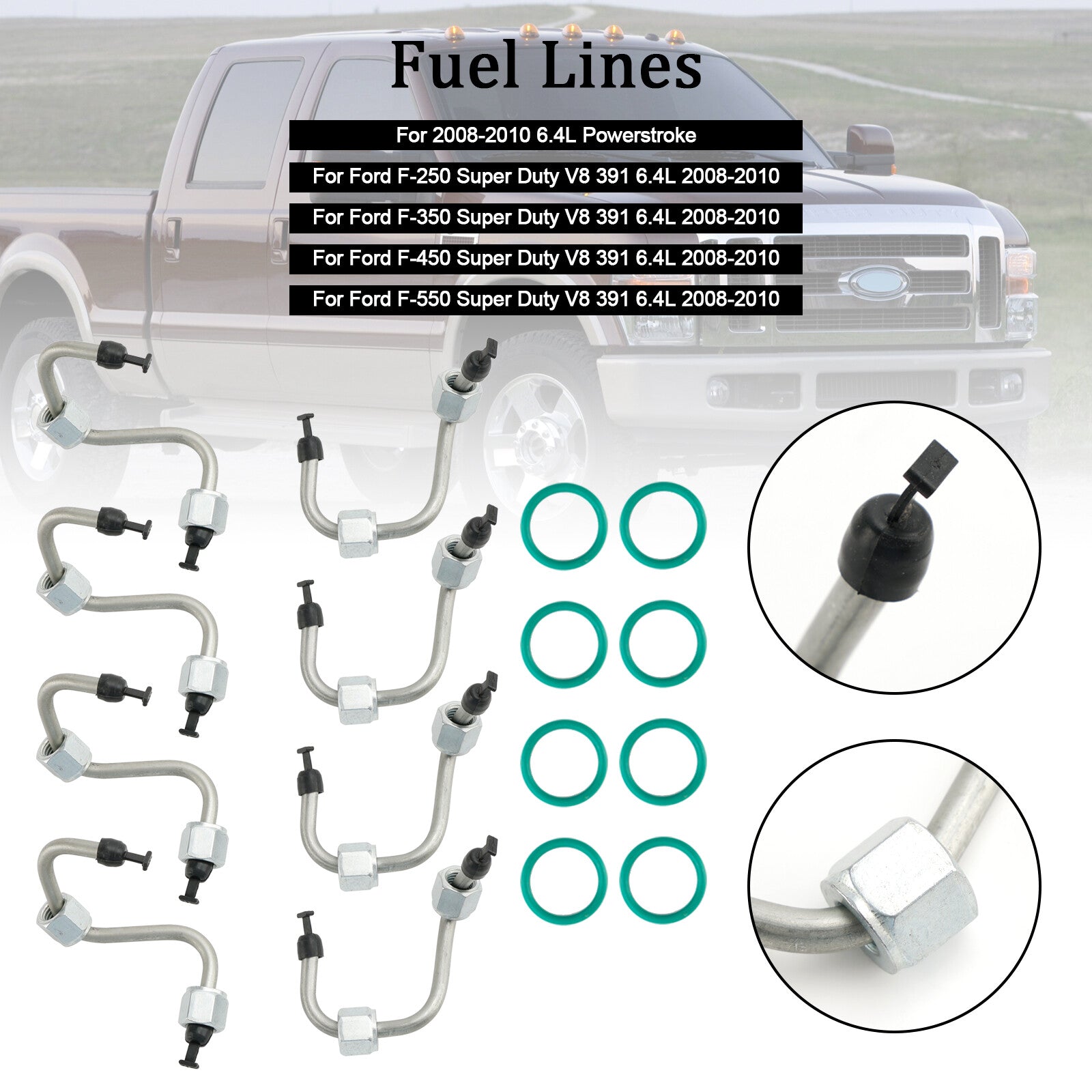 ya 1 8.5.2 8PCS Fuel Injector Install Kit w/ Injector Line for F250-F550 6.4 2008-10U1