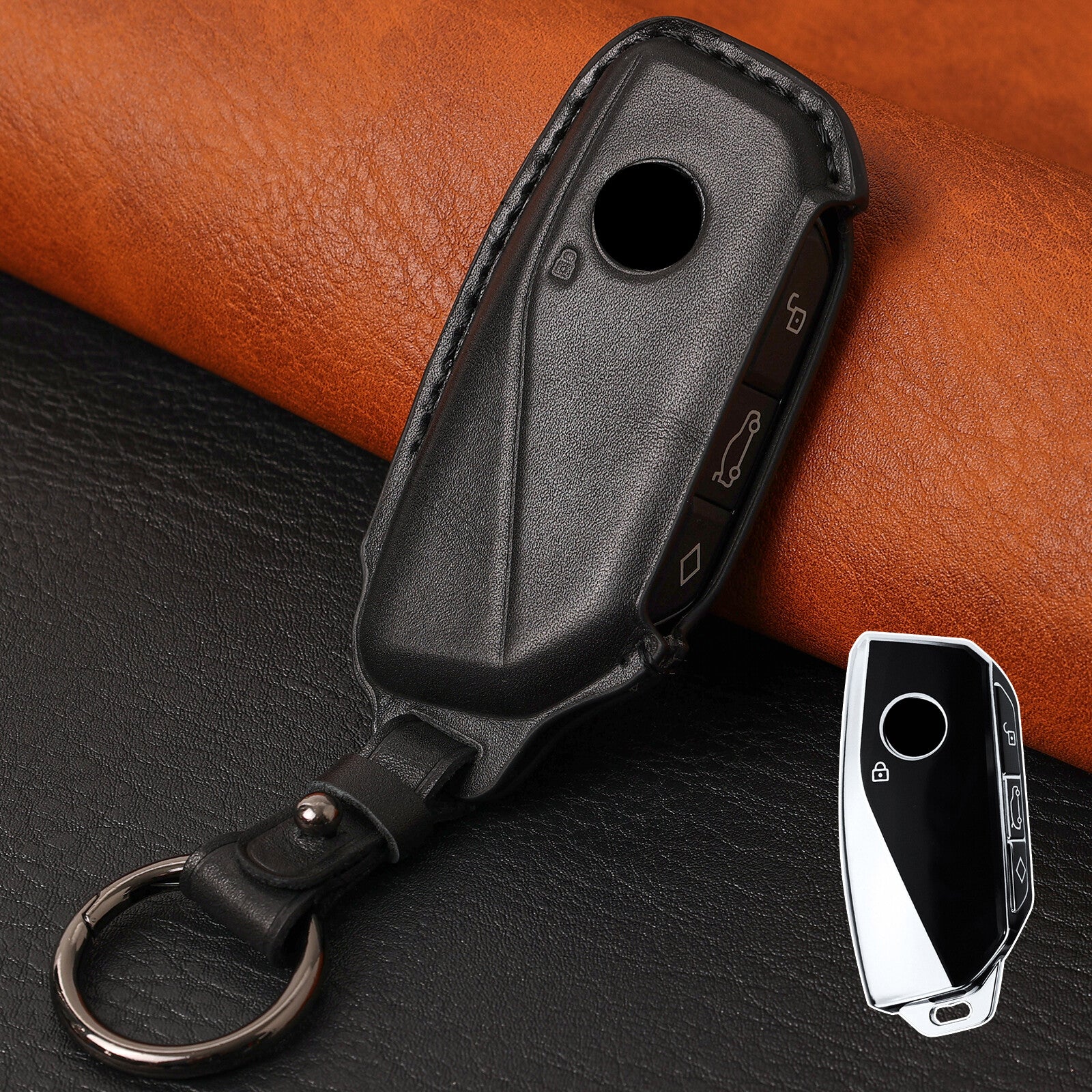 ya 5 8.7 Car Remote Key Fob Case Cover Black Holder Leather for BMW Ix X7 I7 Xm