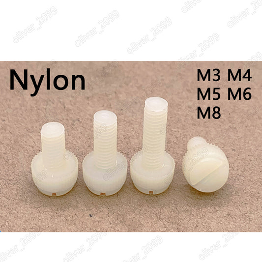 White Nylon Plastic Slotted Cheese Head Screws M3 M4 M5 M6 M8