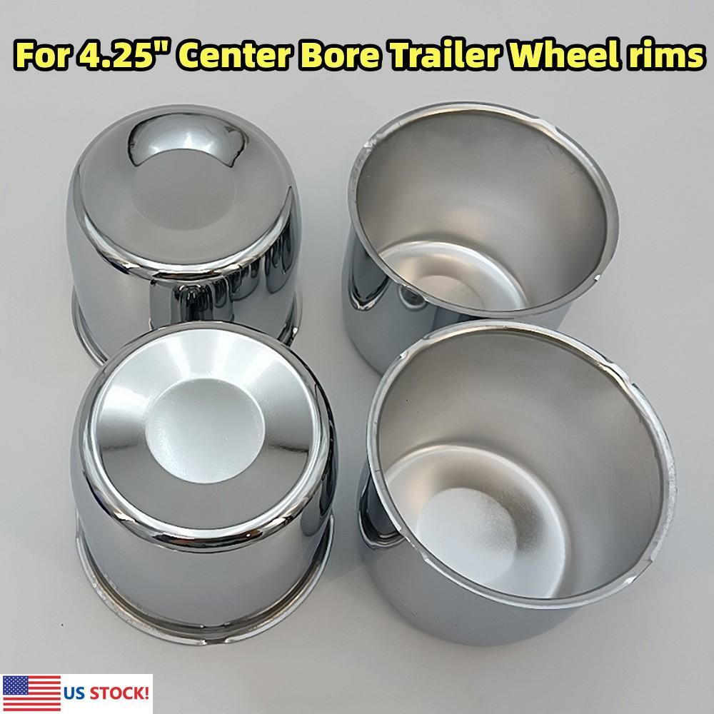 ya 1 7.4 4PCS New Steel Short Chrome Center Caps For 4.25 Center Bore Trailer Wheel Rims