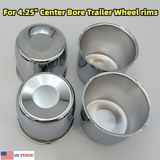 ya 1 7.4 4PCS New Steel Short Chrome Center Caps For 4.25 Center Bore Trailer Wheel Rims