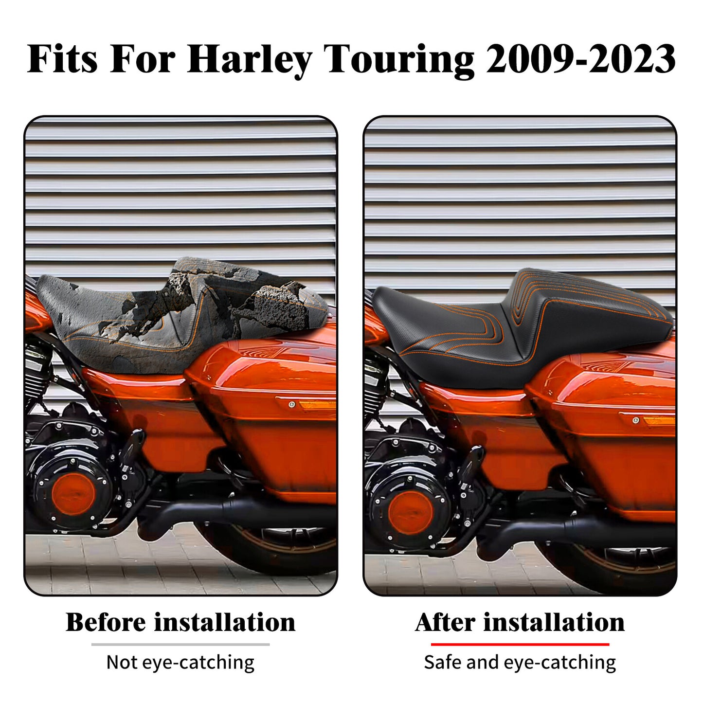 ya 5 8.7 Driver Passenger for SEAT U-shaped Orange Stitching for Harley Road Street Glide 09+