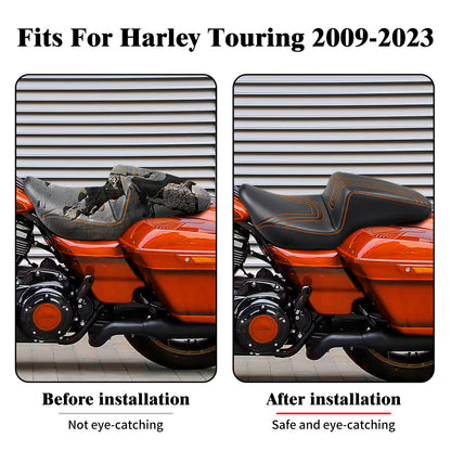 ya 5 8.7 Driver Passenger for SEAT U-shaped Orange Stitching for Harley Road Street Glide 09+