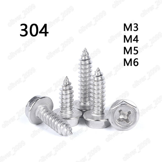 M3 M4 M5 M6 304 Stainless Steel Cross Recess Hex Flange Head Self Tapping Screws