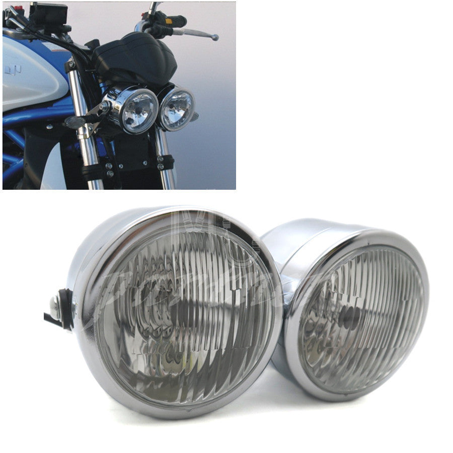 ya 4 6.22 Chrome Twin Headlight Motorcycle Double Dual Lamp Street Fighter Naked Dominator