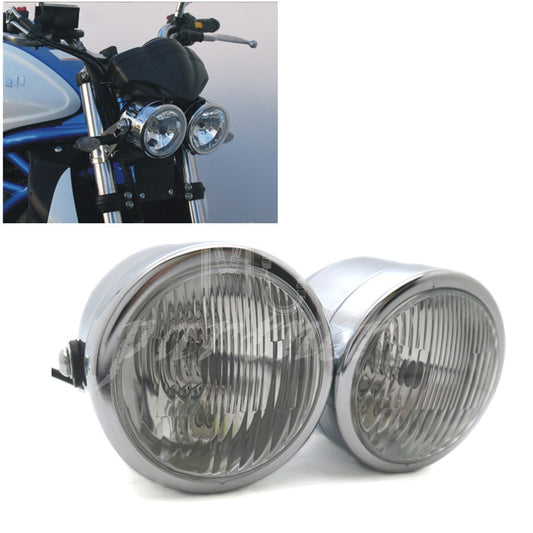 ya 4 6.22 Chrome Twin Headlight Motorcycle Double Dual Lamp Street Fighter Naked Dominator