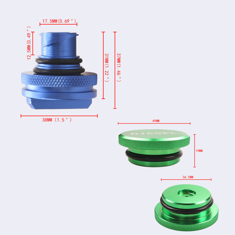 ya 2 6.30 For 13-18 for Dodge for Ram 1500 Diesel Fuel Cap Aluminum Fuel Cap and DEF Cap Kit