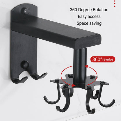 ya 25 Black Kitchen Utensil Hanger With 6 Hooks 360 De Rotatable Kitchen Hook