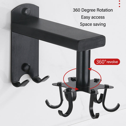 ya 25 Black Kitchen Utensil Hanger With 6 Hooks 360 De Rotatable Kitchen Hook