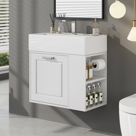 ya 28 21.8 Bathroom Vanity with Sink White ÿ Wall Mounted,Adjustable Shelf,Soft-Close