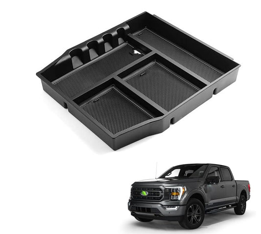 ya 8 5.26 for Ford F150 2021-2024 Center Console Armrest Storage Box Organizer Trays Black