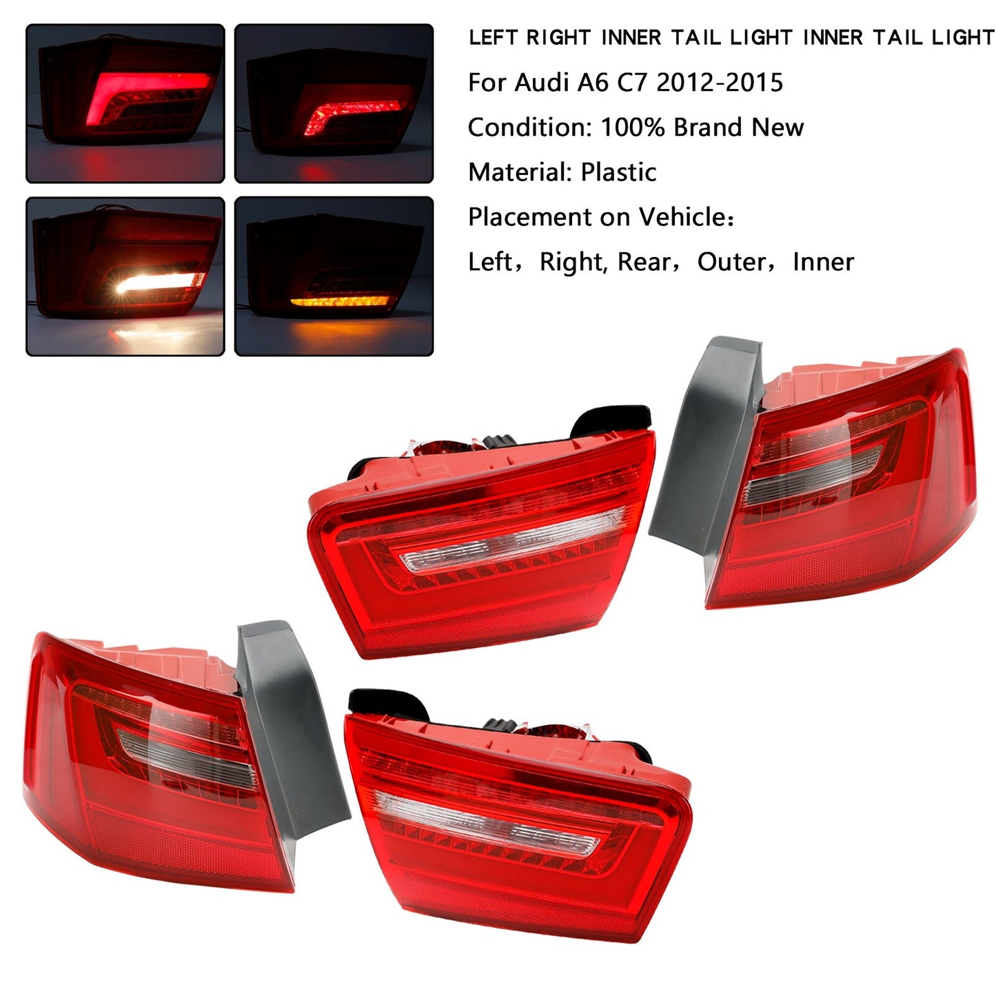 ya 1 8.5.1 Car 4pcs Inner Outer LED Taillight Brake Light for AUDI A6 2012-2015 U1