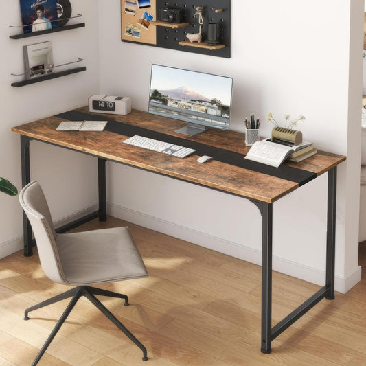 ya 28 59.8 Large Office Desk Brown for Home Gaming Desk Computer Table W/ Metal Legs