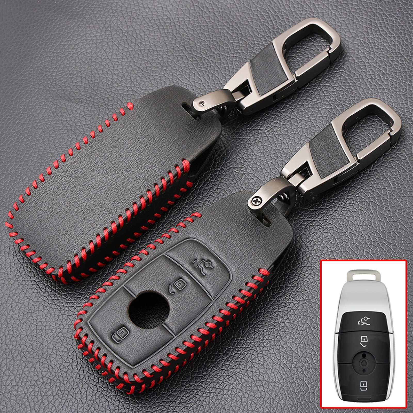 ya 5 6.16 Buttons Leather Car Key Fob Case Cover for Mercedes-benz C E S-Class W213 E200