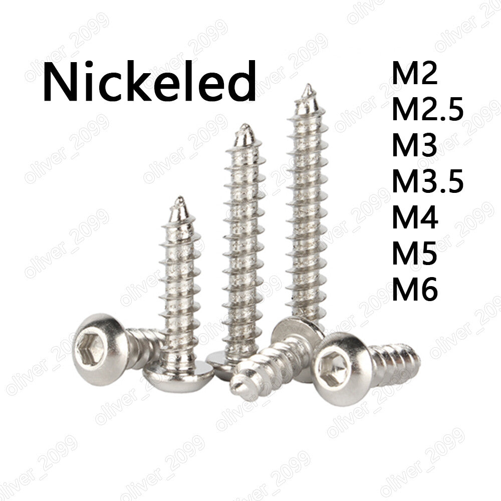 Nickeled Hex Socket Button Head Self Tapping Screws M2 M2.5 M3 M3.5 M4 M5 M6