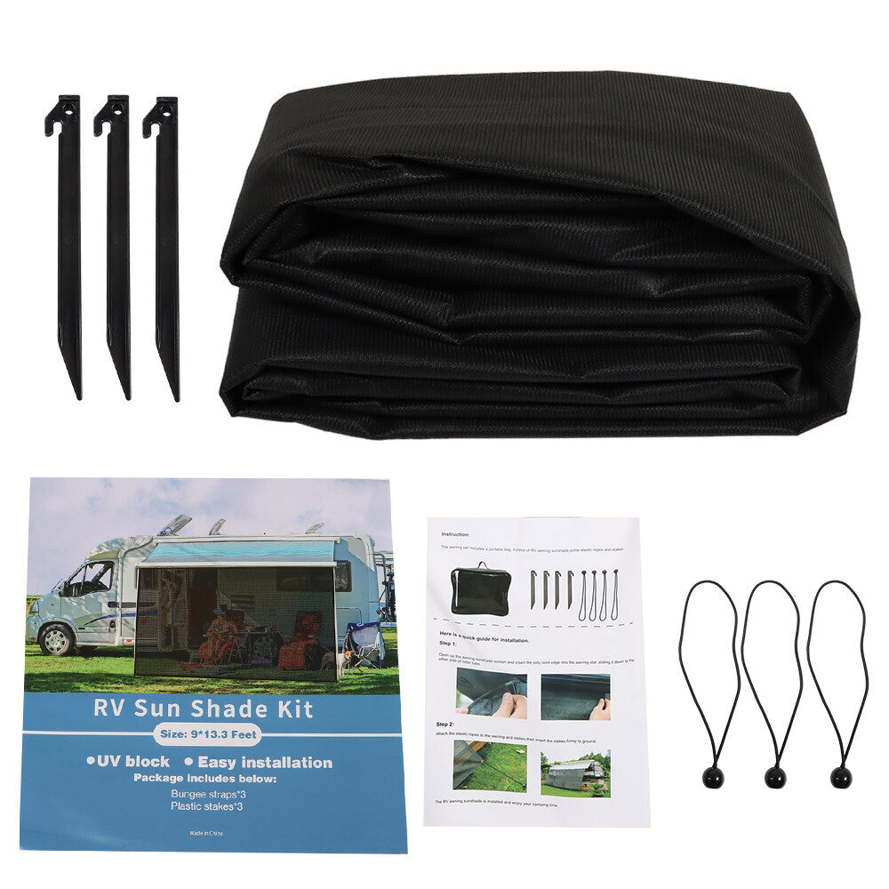 ya 10 5.28.2 Black 90% RV Sunshade Privacy Screen 11'-21' for Camping Awnings 