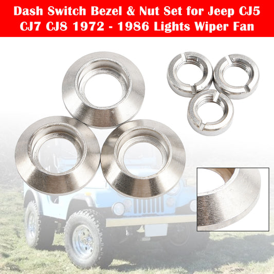 ya 1 8.5.1 Dash Switch Bezel & Nut Set for Jeep CJ5 CJ7 CJ8 1972 - 1986 Lights Wiper Fan
