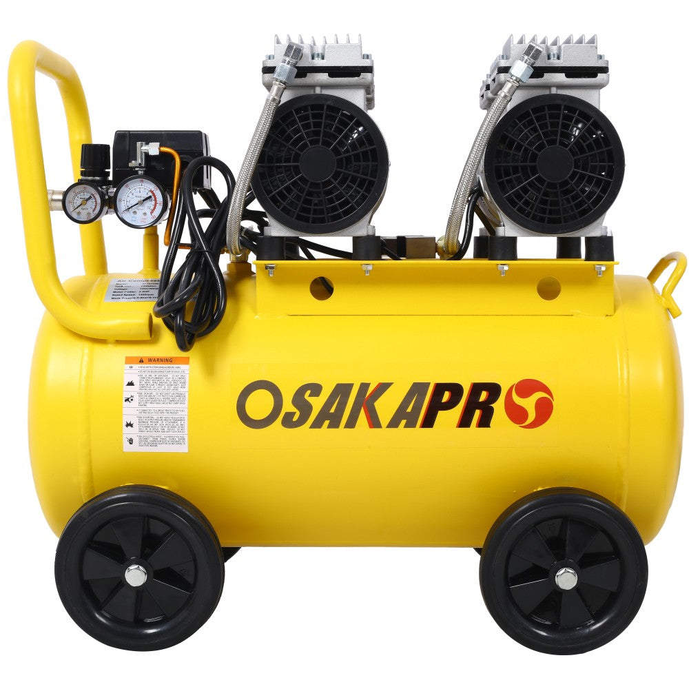 ya 28 2.5 HP Yellow Silent Air Compressor 13 Gallon with Automatic Drain Valve