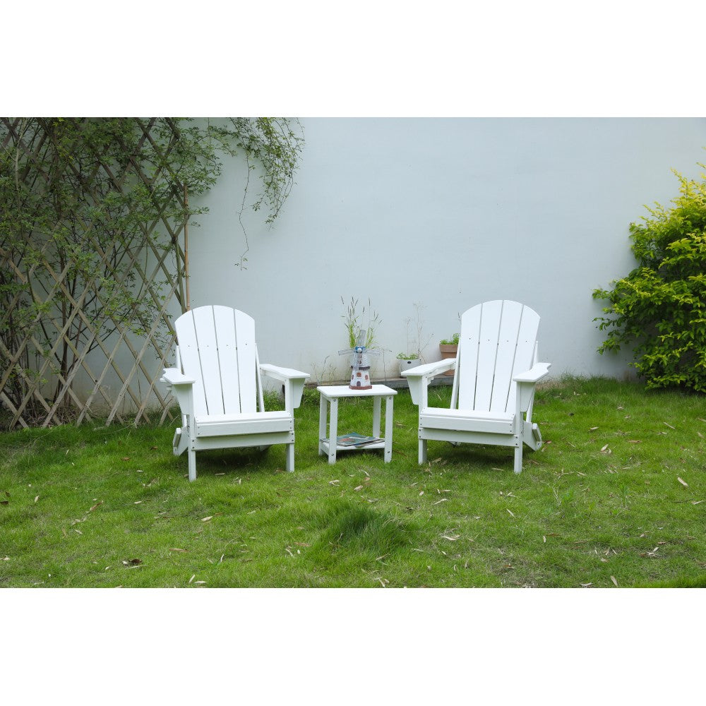 ya 28 Folding Adirondack Chair with Side Table, 3-Piece White ,2 Chairs and 1 Table
