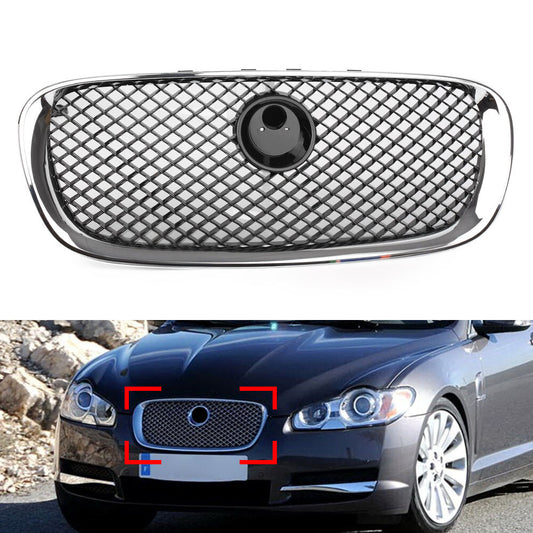 ya 3 6.23 1X Car Front Bumper Grille Grill Fit for Jaguar XF 2008-2011 2009 Chrome Black Mesh