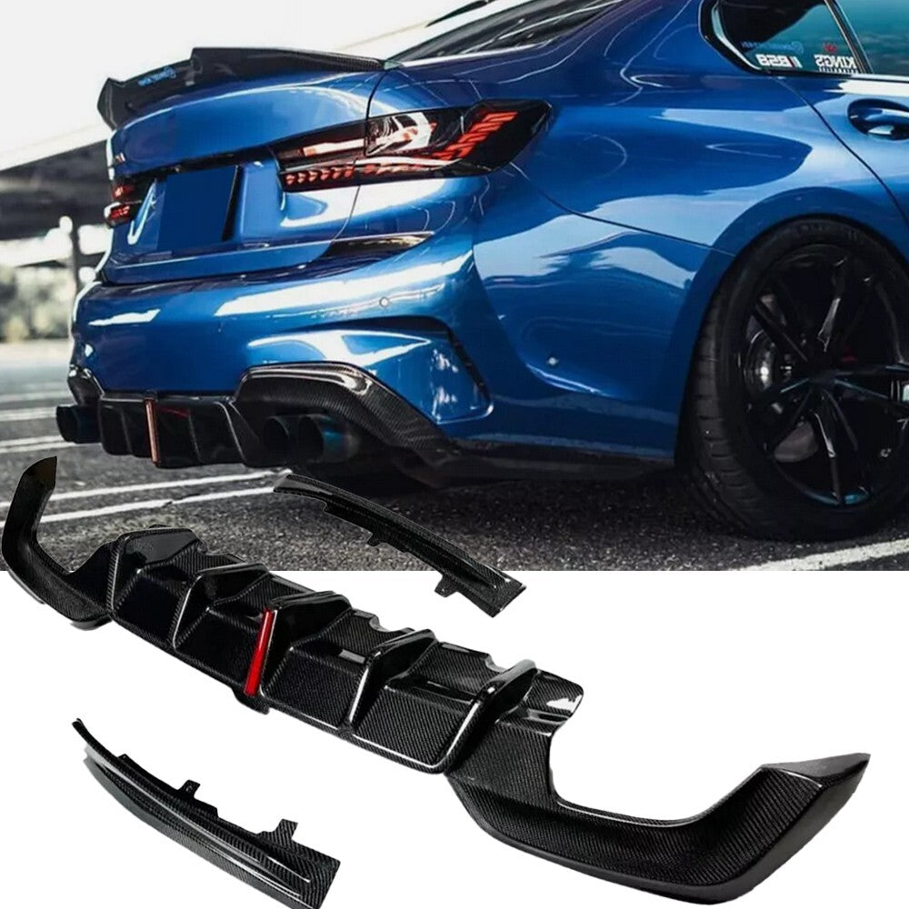 ya 11 10.28 CARBON FIBER LED REAR DIFFUSER+SIDE EXTENSION FOR 19-22 G20 3 K STYLE n