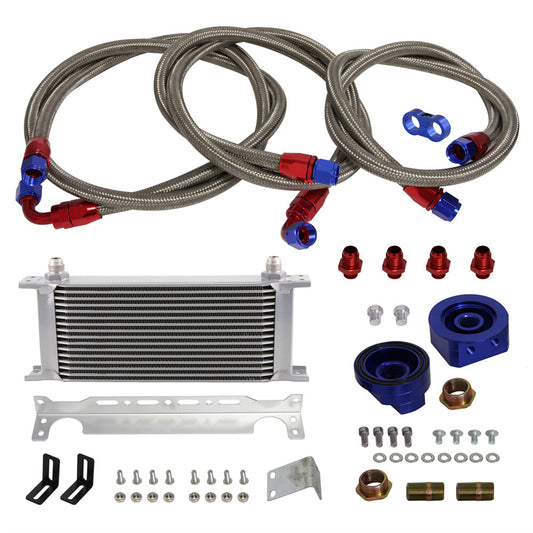 ya 5 6.15 16 Row AN8 Engine Oil Cooler +Relocation Filter Adapter Hose Kit w/Bracket BL