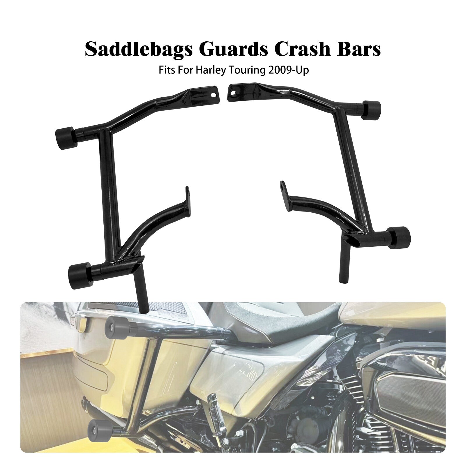 ya 5 8.7 Saddlebag Guard Crash Bars w/ Black Guard Ball for Harley Road Electra Glide 09+