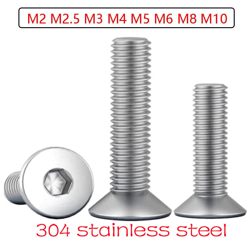 M2 M3 M4 M5-M10 SOCKET COUNTERSUNK SCREWS ALLEN HEXAGON BOLTS A2 STAINLESS STEEL