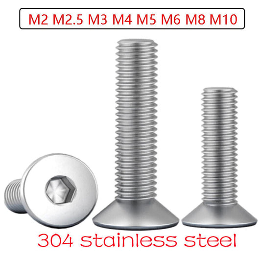 M2 M3 M4 M5-M10 SOCKET COUNTERSUNK SCREWS ALLEN HEXAGON BOLTS A2 STAINLESS STEEL