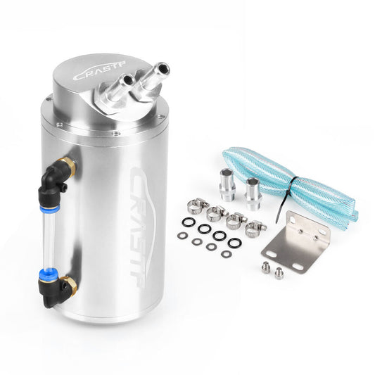 ya 27 6.21 Aluminum Silver Round Car Engine Oil Catch Tank Can Reservoir Breather Kit