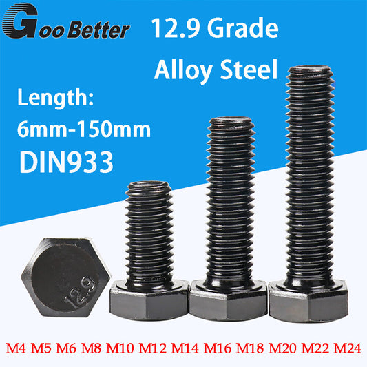 Black Hexagon Bolts Hex Head Screws 12.9 Grade Alloy Steel Full Thread M4 to M24