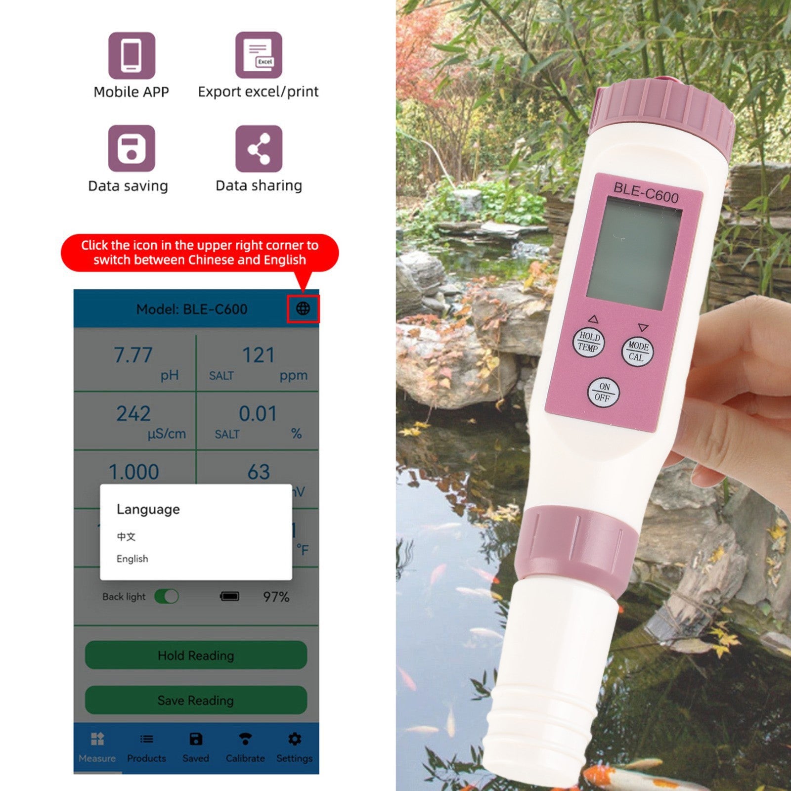 ya 26 Water Quality Detion Pen Smart 7 In 1 High Sensitivity Probe 