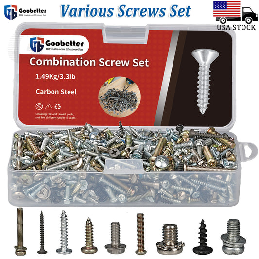3.3lb Various Screw Bolt Set Flat Hex Pan Round Socket Cap Head Screw Assortment
