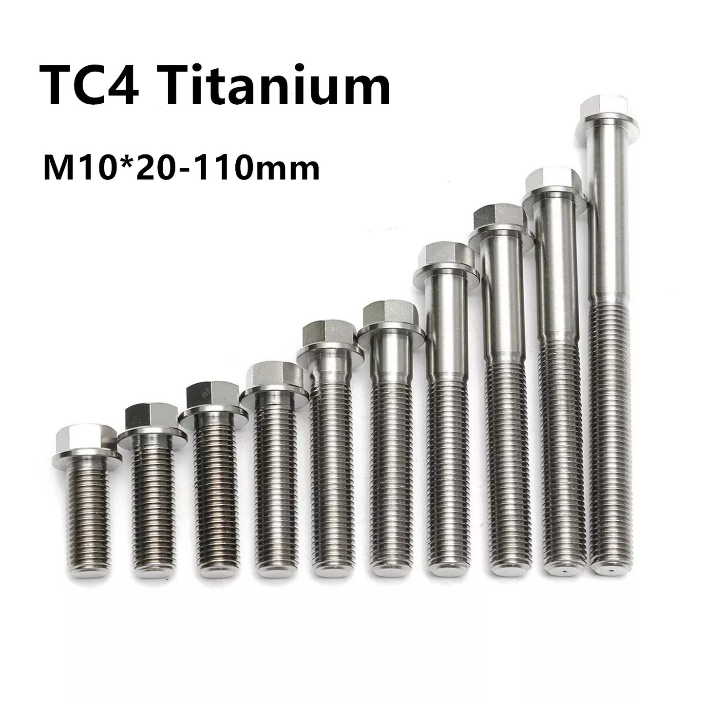 2 Pcs M10 Titanium Hex Flange Bolt Screw 20 25 30 35 40 50 55 60 65 70 75 -110mm