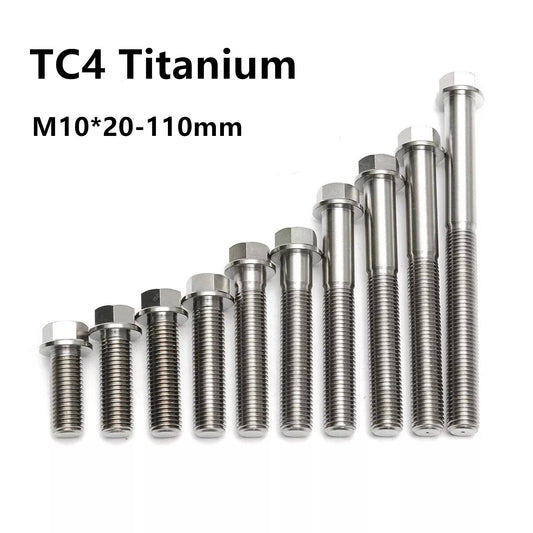 2 Pcs M10 Titanium Hex Flange Bolt Screw 20 25 30 35 40 50 55 60 65 70 75 -110mm