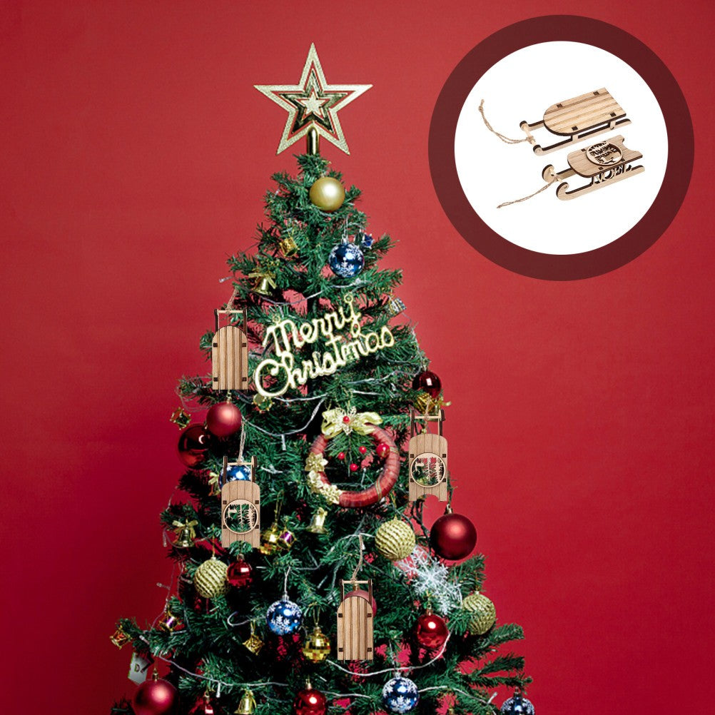 ya 25 12 Pcs Decorative Sled Unfinished Wood Sleigh Pendant Decoration