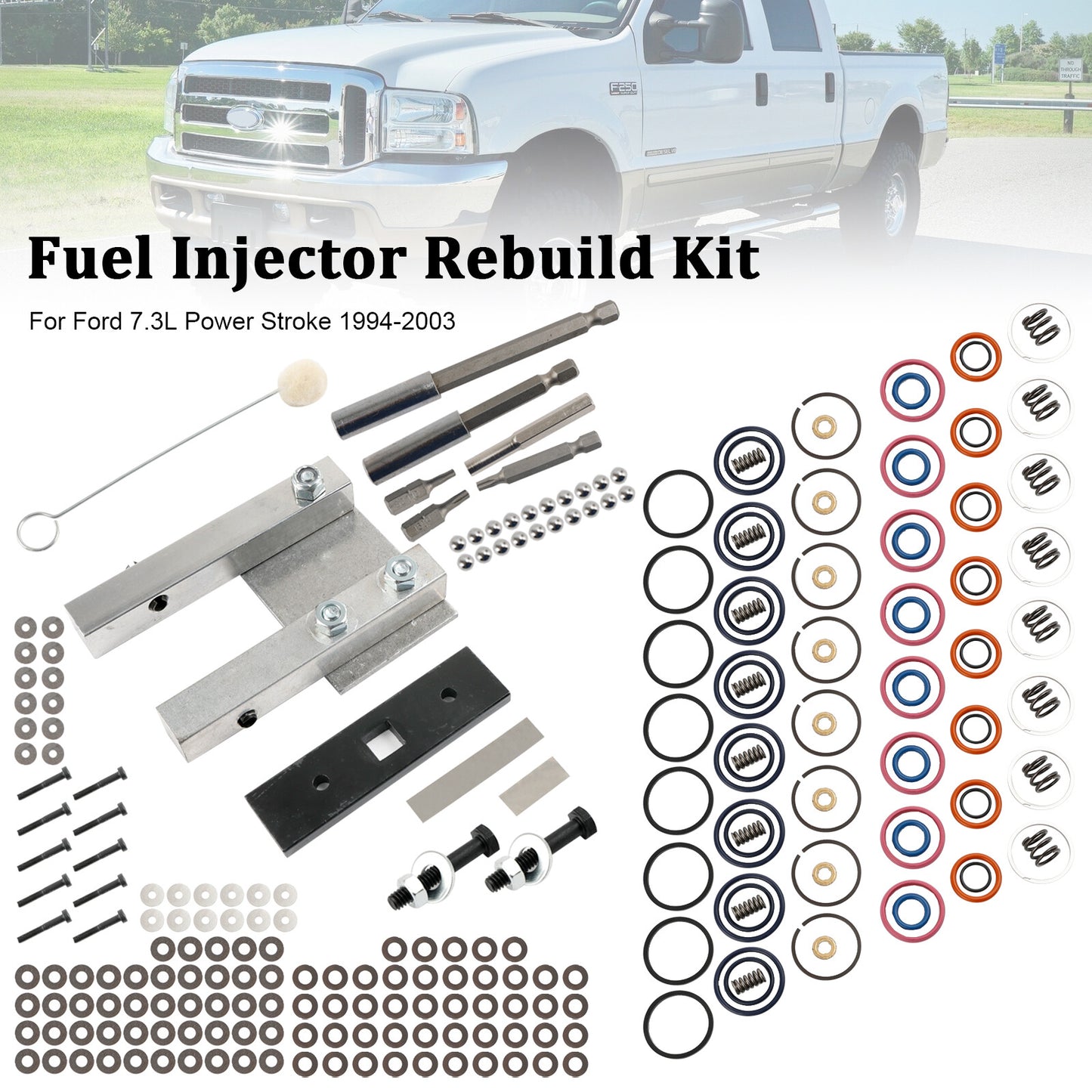 ya 1 8.5.1 Injector Rebuild Kit for 7.3L Power Stroke 94-03 W/Vice Clamp And Tools Spring