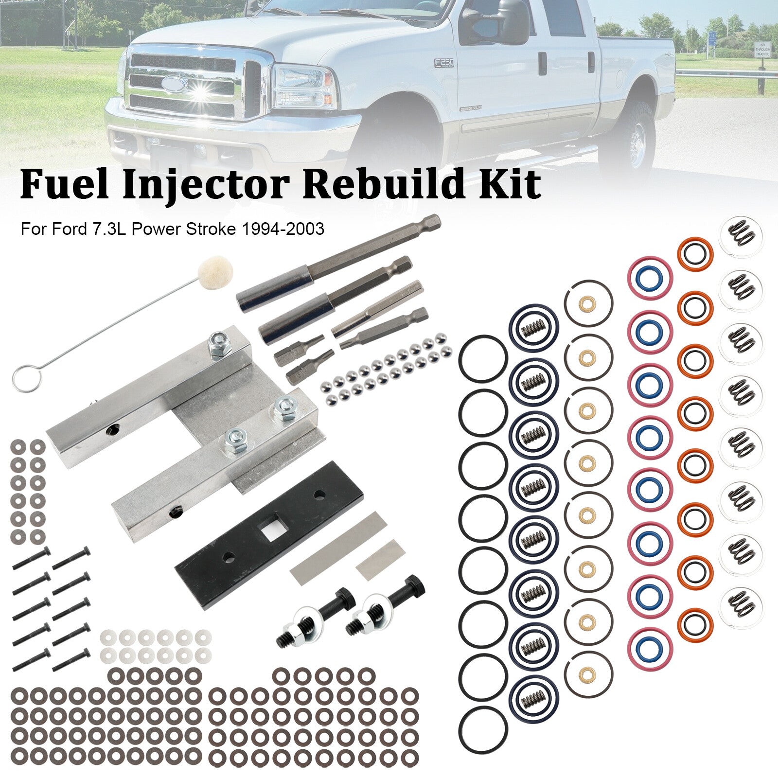 ya 1 8.5.1 Injector Rebuild Kit for 7.3L Power Stroke 94-03 W/Vice Clamp And Tools Spring
