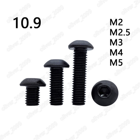 Black 10.9 Steel Hex Socket Button Head Screws Allen Bolts M2 M2.5 M3 M4 M5