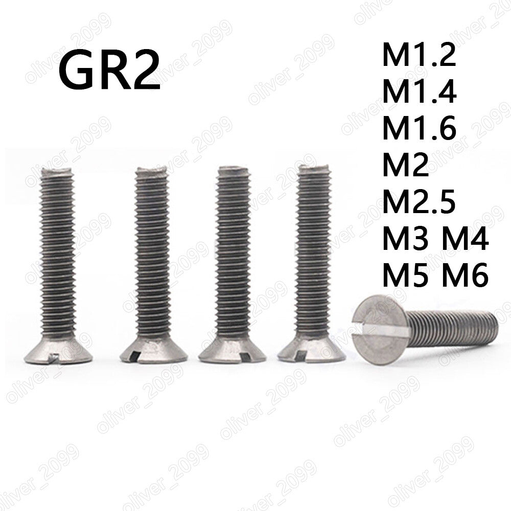 Titanium GR2 Slotted Countersunk Flat Head Screws M1.2 M1.6 M2 M2.5 M3 M4 M5 M6