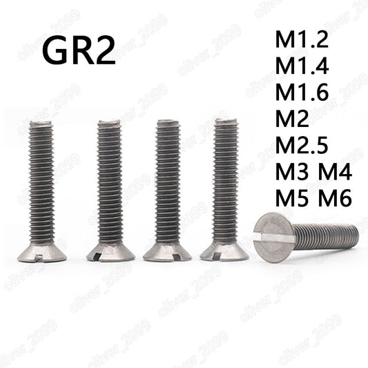 Titanium GR2 Slotted Countersunk Flat Head Screws M1.2 M1.6 M2 M2.5 M3 M4 M5 M6