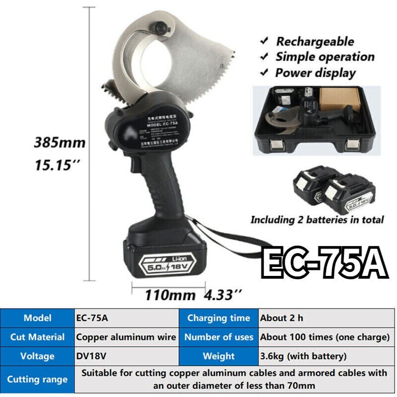 ya 26 7.28.2 18V Charging Ratchet Armored Cable Scissors Electric Gear Cutter W/ Batteriesa