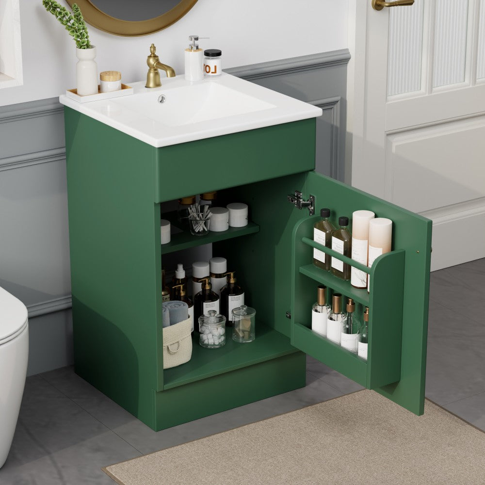 ya 28 20 Green Bathroom Vanity with Sink - Cabinet (Door Shelf + Adjustable Shelf)