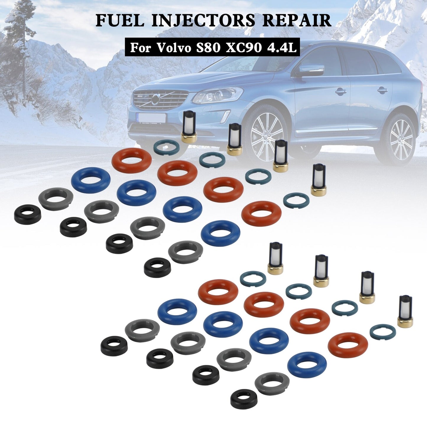 ya 1 8.5.1 8PCS Fuel Injectors Repair Seal Kit Filter Cap FJ1073 for Volvo S80 XC90 4.4L#4