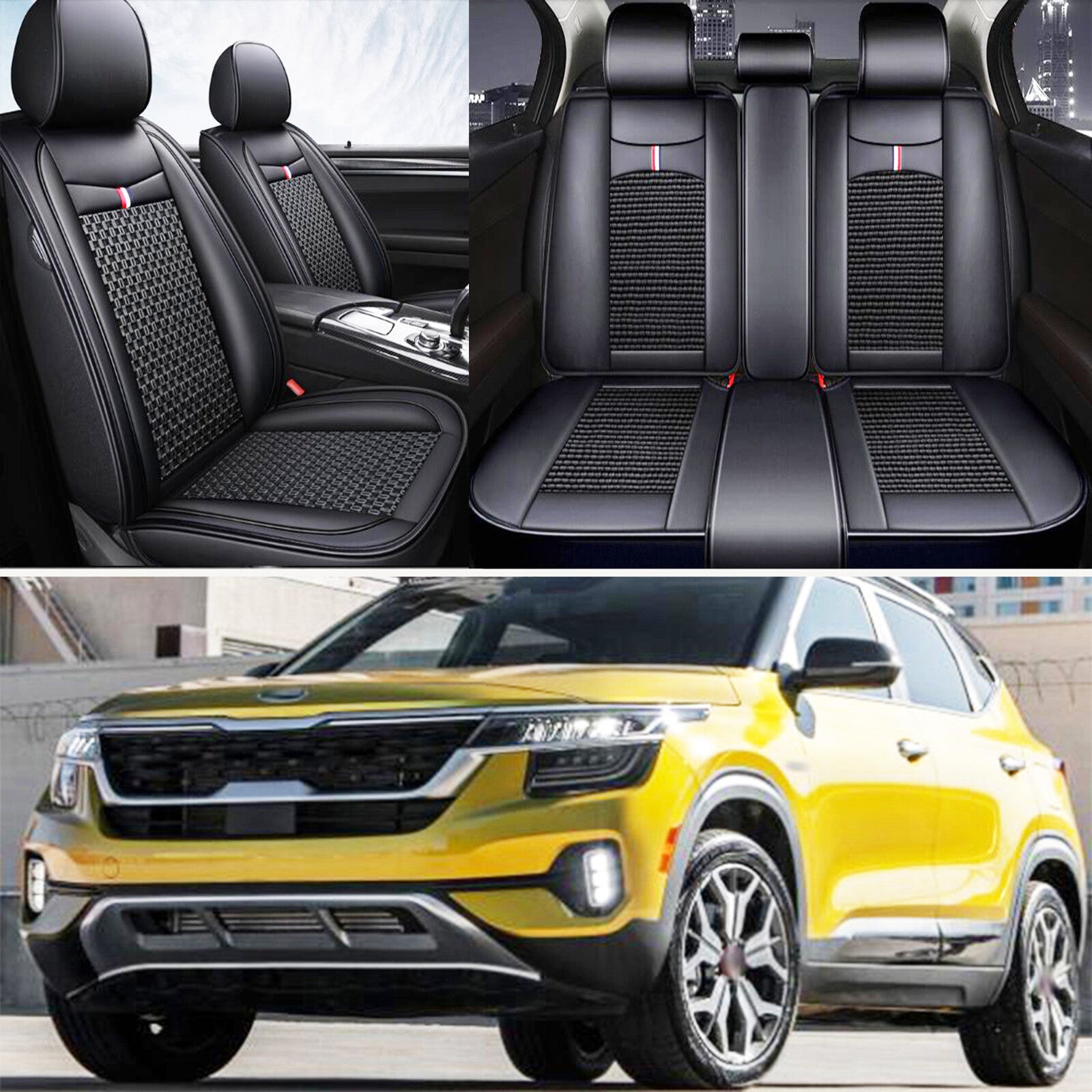 ya 12 5.22 Car Breathable PU Leather for SEAT Cover Cushions Protector for Kia Seltos 2019-2023